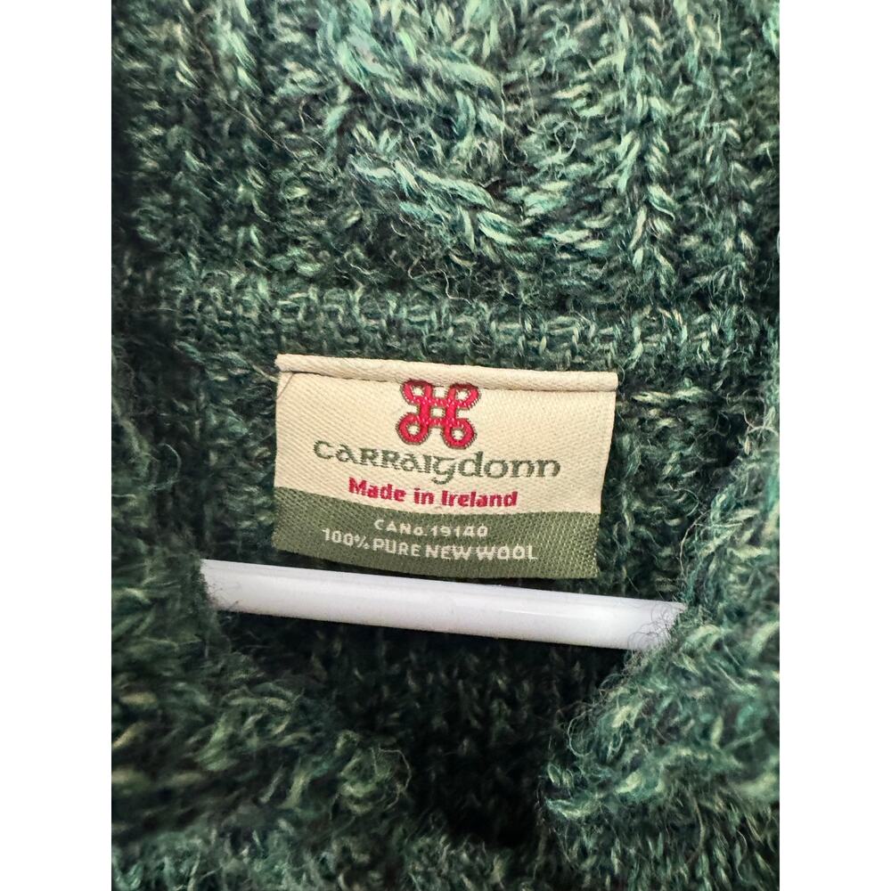 CARRAIG DONN Cardigan Cable Knit Green Wool Open Front Single Button Women's L - Picture 6 of 7